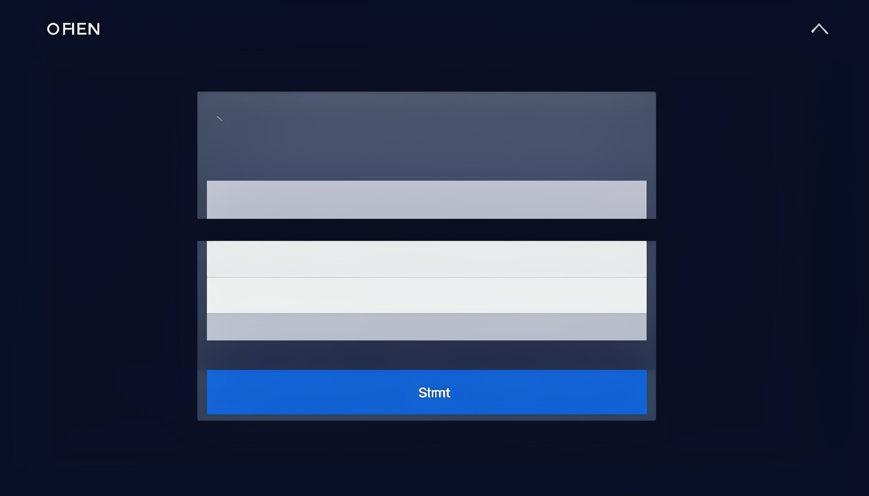 A modern application form interface on a dark navy dashboard background with clean input fields and a submit button in blue